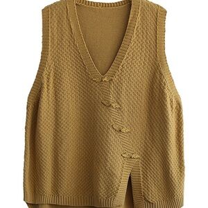 BUYKUD Plus Size Women Button Knitted Vest Waistcoat Sweater